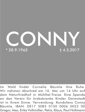 Traueranzeige von Cornelia Bäumle von Trauerportal Echo Online