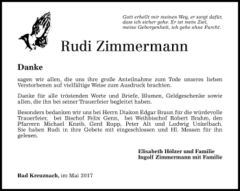 Traueranzeige von Rudi Zimmermann von Trauerportal Rhein Main Presse