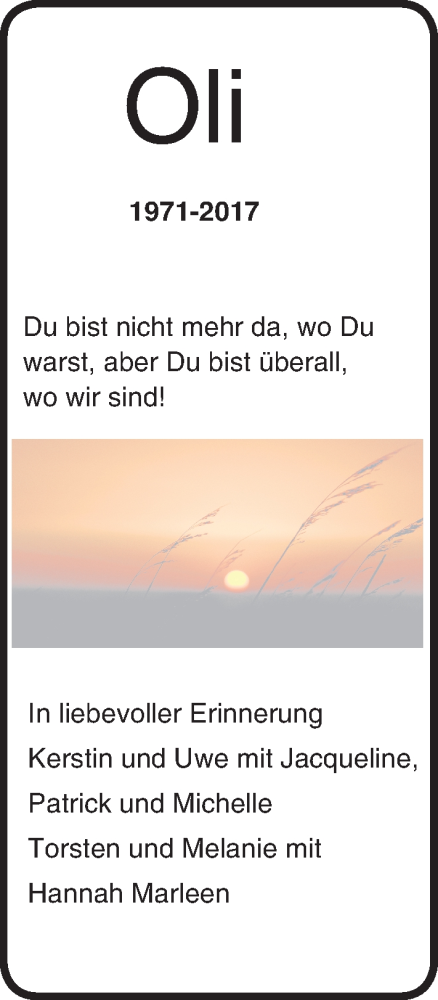  Traueranzeige für Oliver Hartlaub vom 13.05.2017 aus Trauerportal Rhein Main Presse