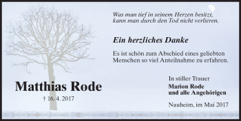 Traueranzeige von Matthias Rode von Trauerportal Rhein Main Presse