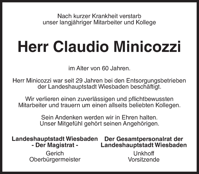  Traueranzeige für Claudio Minicozzi vom 06.05.2017 aus Trauerportal Rhein Main Presse