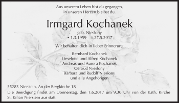 Traueranzeige von Irmgard Kochanek von Trauerportal Rhein Main Presse