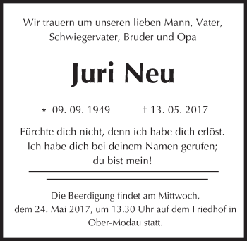 Traueranzeige von Juri Neu von Trauerportal Echo Online
