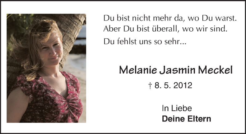  Traueranzeige für Melanie Meckel vom 08.05.2017 aus Trauerportal Echo Online
