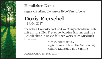 Traueranzeige von Doris Rietschel von Trauerportal Echo Online