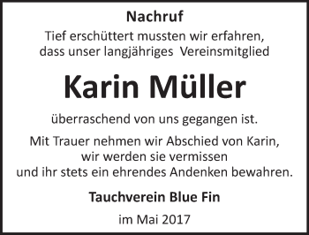 Traueranzeige von Karin Müller von Trauerportal Rhein Main Presse