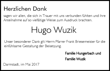 Traueranzeige von Hugo Wuzik von Trauerportal Echo Online