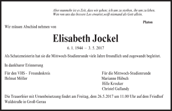 Traueranzeige von Elisabeth Jockel von Trauerportal Echo Online