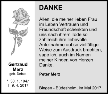 Traueranzeige von Gertraud Merz von Trauerportal Rhein Main Presse