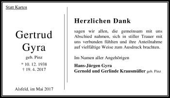 Traueranzeige von Gertrud Gyra von VRM Trauer