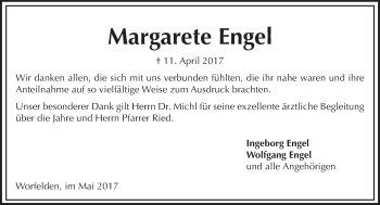 Traueranzeige von Margarete Engel von Trauerportal Echo Online