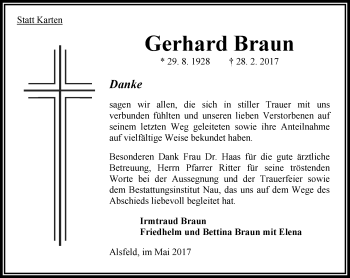 Traueranzeige von Gerhard Braun von VRM Trauer