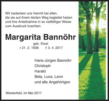 Traueranzeige von Margarita Bannöhr von  Usinger Anzeiger