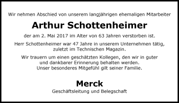 Traueranzeige von Arthur Schottenheimer von Trauerportal Echo Online