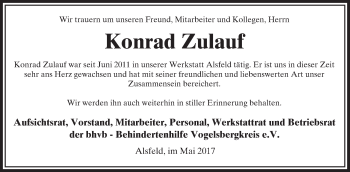 Traueranzeige von Konrad Zulauf von VRM Trauer