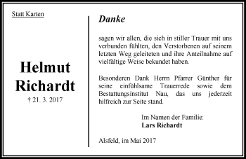 Traueranzeige von Helmut Richardt von VRM Trauer