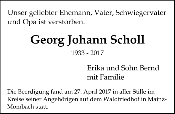 Traueranzeige von Georg Scholl von Trauerportal Rhein Main Presse