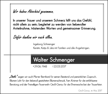 Traueranzeige von Walter Schmenger von Trauerportal Rhein Main Presse