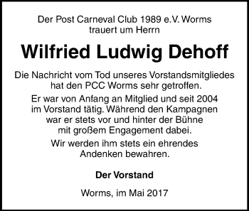Traueranzeige von Wilfried Ludwig Dehoff von Trauerportal Rhein Main Presse