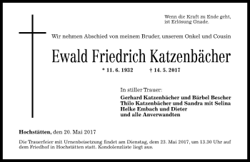 Traueranzeige von Ewald Friedrich Katzenbächer von Trauerportal Rhein Main Presse