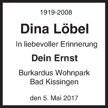 Traueranzeige von Dina Löbel von Trauerportal Echo Online