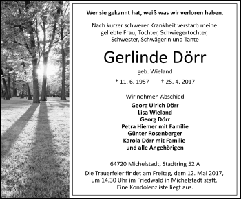 Traueranzeige von Gerlinde Dörr von Trauerportal Echo Online