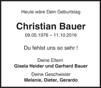 Traueranzeige von Christian Bauer von Trauerportal Rhein Main Presse
