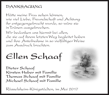 Traueranzeige von Ellen Schaaf von Trauerportal Rhein Main Presse