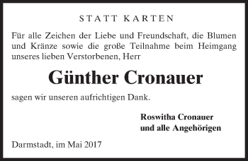 Traueranzeige von Günther Cronauer von Trauerportal Echo Online