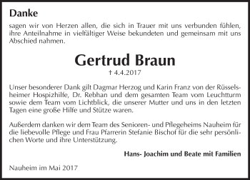 Traueranzeige von Gertrud Braun von Trauerportal Rhein Main Presse