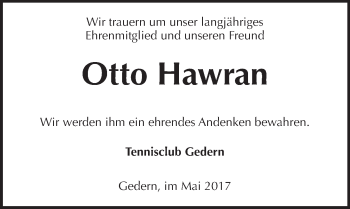 Traueranzeige von Otto Hawran von  Kreisanzeiger