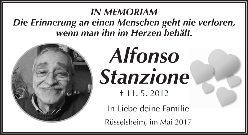 Traueranzeige für Alfonso Stanzione vom 11.05.2017 aus Trauerportal Rhein Main Presse