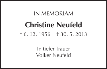 Traueranzeige von Christine Neufeld von  Gießener Anzeiger