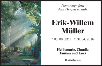 Traueranzeige von Erik Willem Müller von Trauerportal Rhein Main Presse