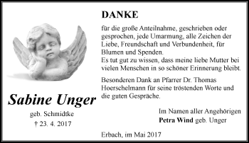 Traueranzeige von Sabine Unger von Trauerportal Echo Online