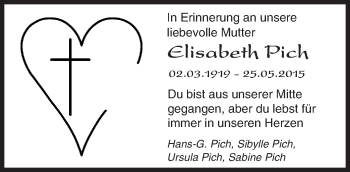 Traueranzeige von Elisabeth Pich von Trauerportal Rhein Main Presse