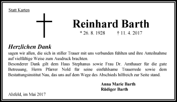 Traueranzeige von Reinhard Barth von VRM Trauer