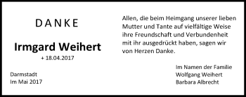 Traueranzeige von Irmgard Weihert von Trauerportal Echo Online