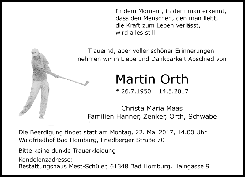  Traueranzeige für Martin Orth vom 20.05.2017 aus Trauerportal Rhein Main Presse