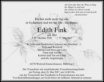 Traueranzeige von Edith Fink von  Usinger Anzeiger