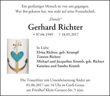 Traueranzeige von Gerhard Richter von Trauerportal Echo Online