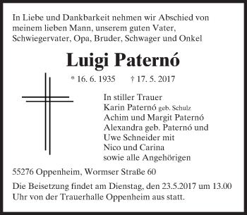 Traueranzeige von Luigi Paterno von Trauerportal Rhein Main Presse