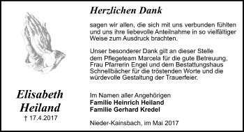 Traueranzeige von Elisabeth Heiland von Trauerportal Echo Online
