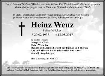 Traueranzeige von Heinz Wenz von  Camberger Anzeiger