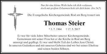 Traueranzeige von Thomas Steier von  Usinger Anzeiger