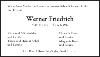 Traueranzeige von Werner Friedrich von Trauerportal Rhein Main Presse