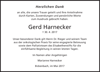 Traueranzeige von Gerd Harnecker von Trauerportal Echo Online