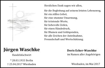 Traueranzeige von Jürgen Waschke von Trauerportal Rhein Main Presse