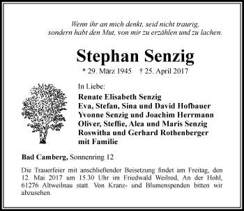 Traueranzeige von Stephan Senzig von  Camberger Anzeiger