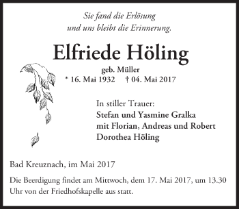Traueranzeige von Elfriede Höling von Trauerportal Rhein Main Presse